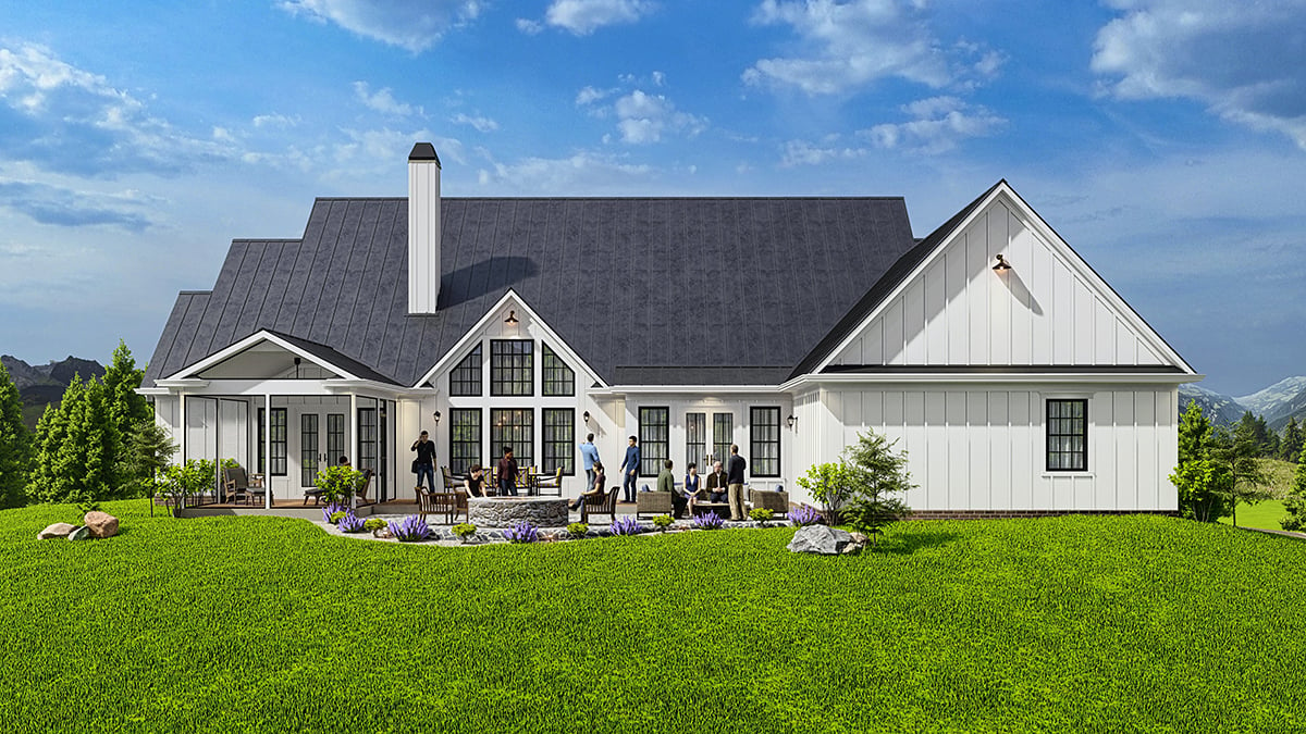 Country, Farmhouse Plan with 2845 Sq. Ft., 3 Bedrooms, 4 Bathrooms, 2 Car Garage Rear Elevation