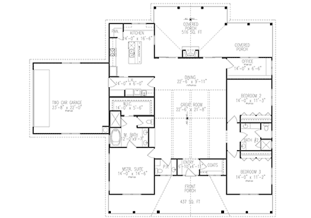 Country, Craftsman, Ranch House Plan 81664 with 3 Beds, 3 Baths, 2 Car Garage First Level Plan