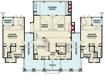 Cabin, Ranch House Plan 81667 with 2 Beds, 3 Baths First Level Plan