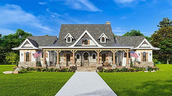 Cabin, Ranch House Plan 81667 with 2 Beds, 3 Baths Elevation