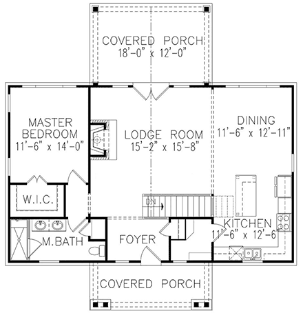Bungalow, Cottage, Craftsman House Plan 81670 with 3 Beds, 2 Baths, 1 Car Garage First Level Plan