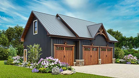 Country, Craftsman, Traditional Garage-Living Plan 81671 with 1 Beds, 1 Baths, 3 Car Garage Elevation