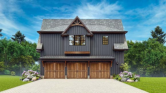 Country, Craftsman, Farmhouse, Traditional Garage-Living Plan 81673 with 1 Beds, 1 Baths, 3 Car Garage Elevation