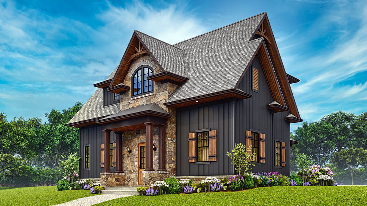 Country, Craftsman, Farmhouse, Traditional Plan with 942 Sq. Ft., 1 Bedrooms, 1 Bathrooms, 3 Car Garage Rear Elevation