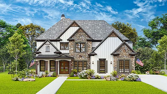 Craftsman, Traditional House Plan 81674 with 5 Beds, 4 Baths, 3 Car Garage Elevation