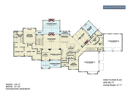 Coastal, Craftsman, Traditional House Plan 81675 with 6 Beds, 7 Baths, 4 Car Garage First Level Plan