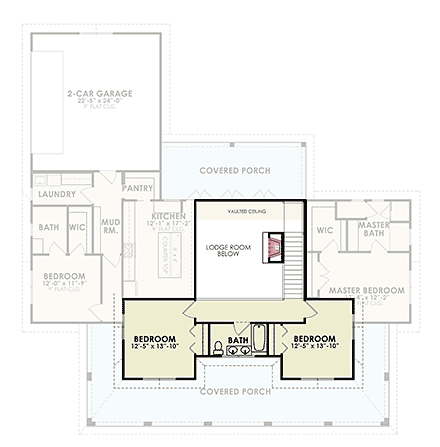 Contemporary, Country, Farmhouse House Plan 81677 with 4 Beds, 4 Baths, 2 Car Garage Second Level Plan