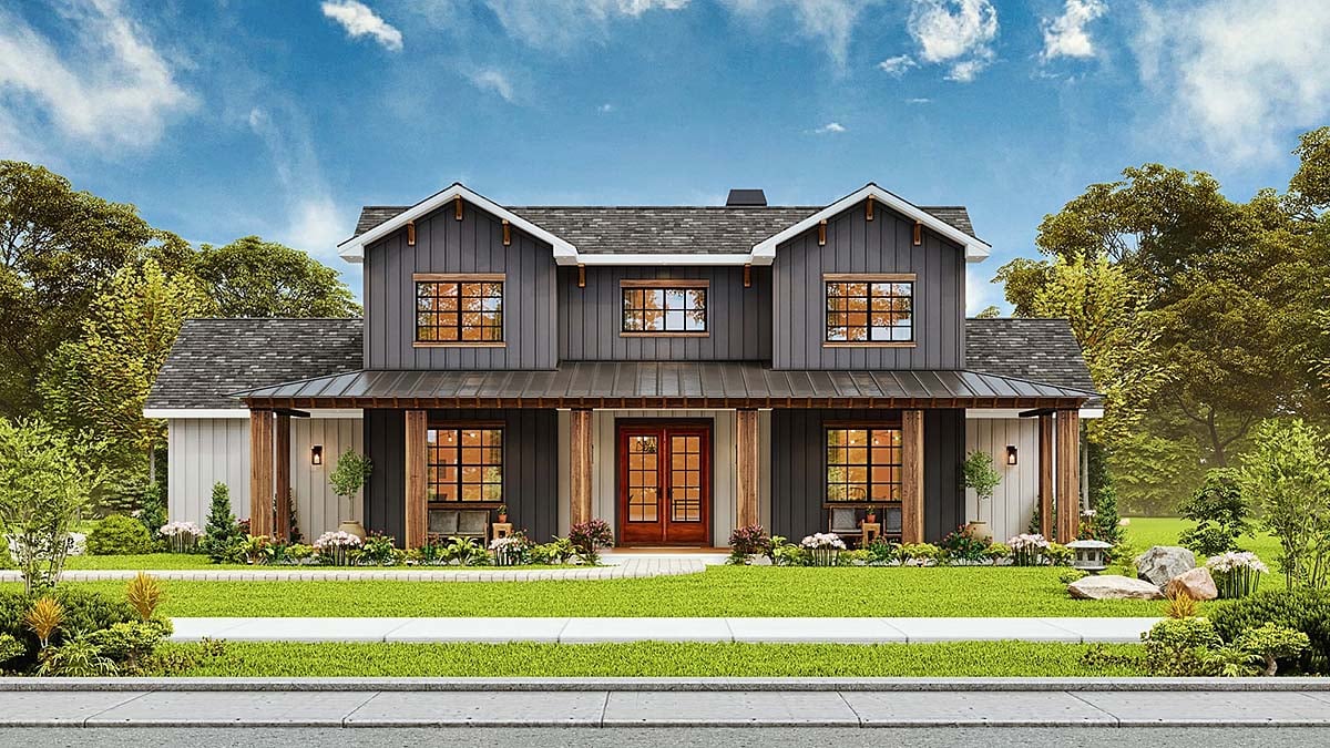 Contemporary, Country, Farmhouse House Plan 81677 with 4 Beds, 4 Baths, 2 Car Garage Elevation