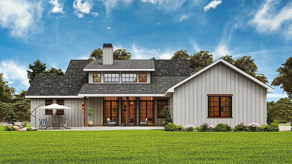 Contemporary, Country, Farmhouse House Plan 81677 with 4 Beds, 4 Baths, 2 Car Garage Rear Elevation