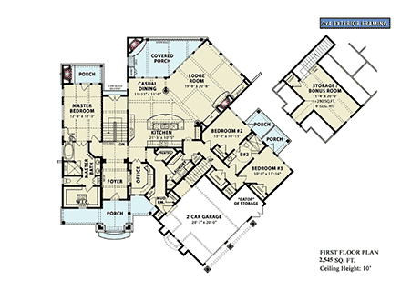 Country, Craftsman House Plan 81679 with 3 Beds, 2 Baths, 2 Car Garage First Level Plan