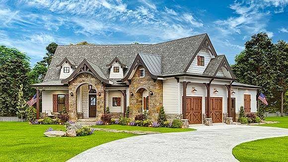 Country, Craftsman House Plan 81679 with 3 Beds, 2 Baths, 2 Car Garage Elevation