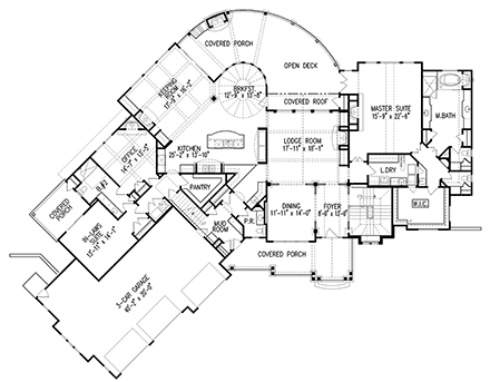 Bungalow, Craftsman House Plan 81680 with 4 Beds, 5 Baths, 3 Car Garage First Level Plan