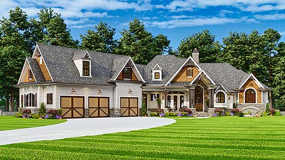 Bungalow, Craftsman House Plan 81680 with 4 Beds, 5 Baths, 3 Car Garage Elevation