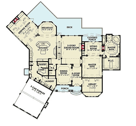 European, Traditional House Plan 81684 with 4 Beds, 5 Baths, 3 Car Garage First Level Plan