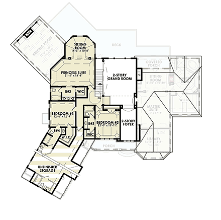 European, Traditional House Plan 81684 with 4 Beds, 5 Baths, 3 Car Garage Second Level Plan