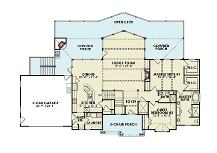 Cottage, Traditional House Plan 81685 with 4 Beds, 4 Baths, 2 Car Garage First Level Plan