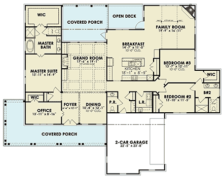 Craftsman, Ranch House Plan 81687 with 3 Beds, 3 Baths, 2 Car Garage First Level Plan