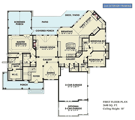 Craftsman, Ranch, Traditional House Plan 81689 with 3 Beds, 3 Baths, 2 Car Garage First Level Plan
