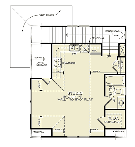Craftsman, Traditional Garage-Living Plan 81696 with 1 Beds, 1 Baths, 2 Car Garage Second Level Plan