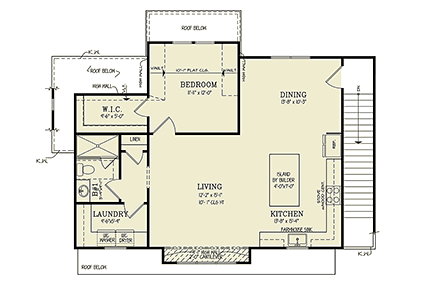 Contemporary, Country, Craftsman, Farmhouse Garage-Living Plan 81698 with 1 Beds, 1 Baths, 3 Car Garage Second Level Plan