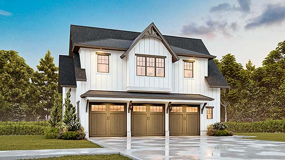 Contemporary, Country, Craftsman, Farmhouse Garage-Living Plan 81698 with 1 Beds, 1 Baths, 3 Car Garage Elevation