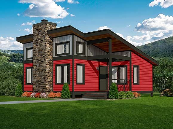 Cottage, Modern House Plan 81702 with 2 Beds, 1 Baths Elevation