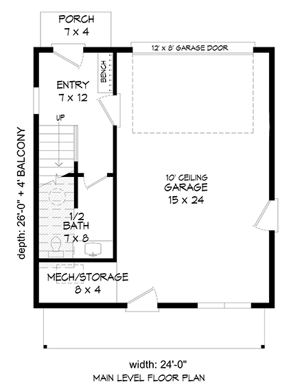 Coastal, Contemporary, Modern Garage-Living Plan 81704 with 1 Beds, 2 Baths, 1 Car Garage First Level Plan