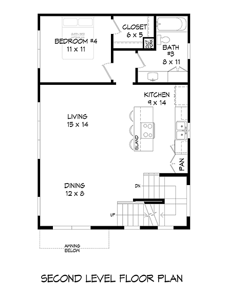 Coastal, Contemporary, Modern House Plan 81710 with 4 Beds, 3 Baths, 2 Car Garage Second Level Plan