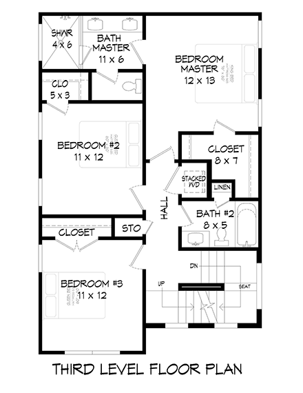 Coastal, Contemporary, Modern House Plan 81710 with 4 Beds, 3 Baths, 2 Car Garage Third Level Plan