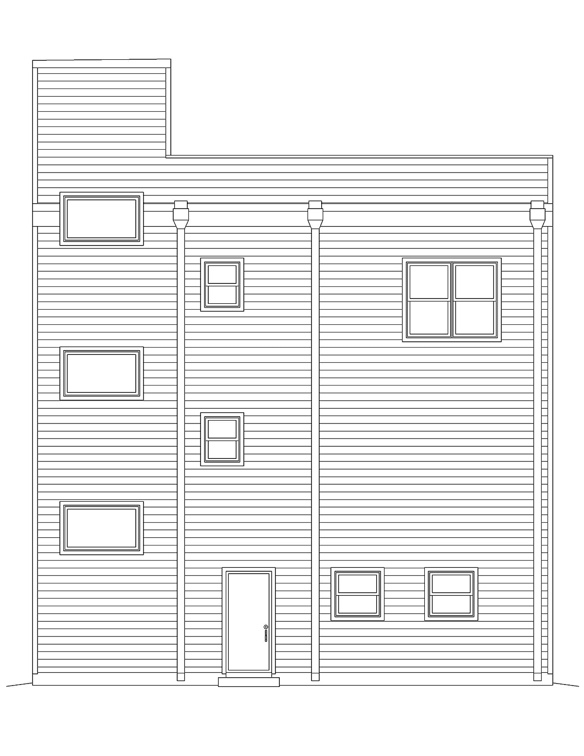 Coastal, Contemporary, Modern Plan with 1896 Sq. Ft., 3 Bedrooms, 3 Bathrooms, 2 Car Garage Rear Elevation
