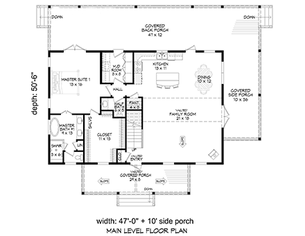 Bungalow, Cabin, Cottage, Craftsman, Farmhouse House Plan 81715 with 3 Beds, 4 Baths First Level Plan