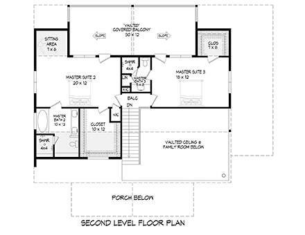 Bungalow, Cabin, Cottage, Craftsman, Farmhouse House Plan 81715 with 3 Beds, 4 Baths Second Level Plan