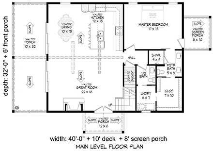 Cabin, Country, Prairie, Traditional House Plan 81718 with 3 Beds, 3 Baths, 1 Car Garage First Level Plan