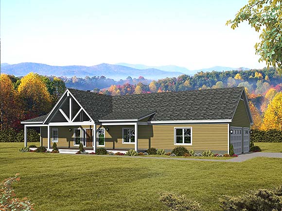 Country, Farmhouse, Ranch, Traditional House Plan 81719 with 2 Beds, 2 Baths, 3 Car Garage Elevation