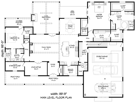 European, French Country, Ranch House Plan 81724 with 2 Beds, 4 Baths, 3 Car Garage First Level Plan