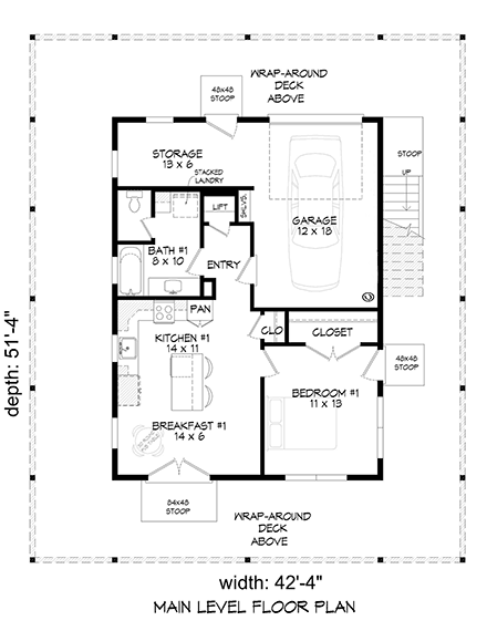 Bungalow, Cottage, Country, Craftsman House Plan 81725 with 2 Beds, 2 Baths, 1 Car Garage First Level Plan