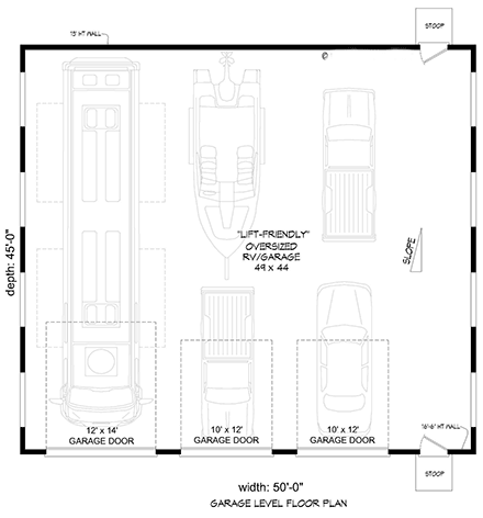 Modern 5 Car Garage Plan 81727, RV Storage First Level Plan