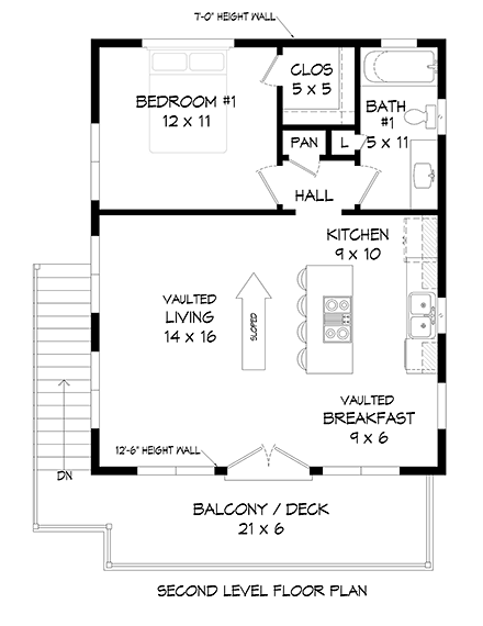 Coastal, Contemporary, Modern Garage-Living Plan 81728 with 1 Beds, 1 Baths, 1 Car Garage Second Level Plan