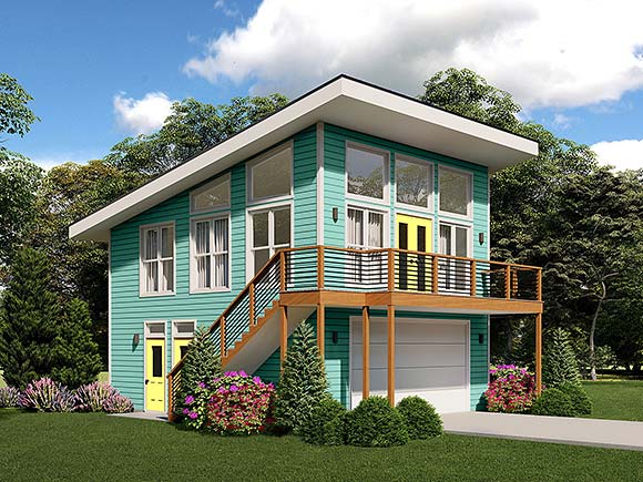 Coastal, Contemporary, Modern Garage-Living Plan 81728 with 1 Beds, 1 Baths, 1 Car Garage Elevation