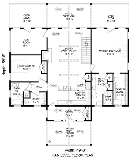 Contemporary, Country, Traditional House Plan 81729 with 2 Beds, 2 Baths First Level Plan
