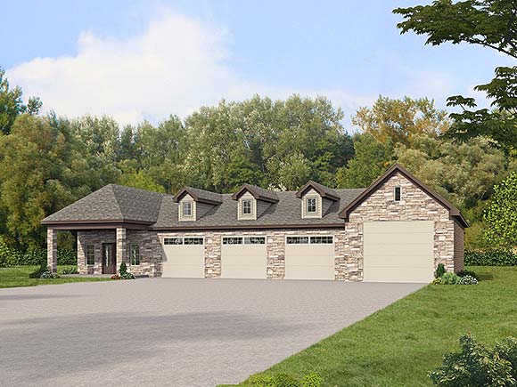 Country, European, French Country, Traditional Garage-Living Plan 81742 with 1 Beds, 1 Baths, 7 Car Garage Elevation