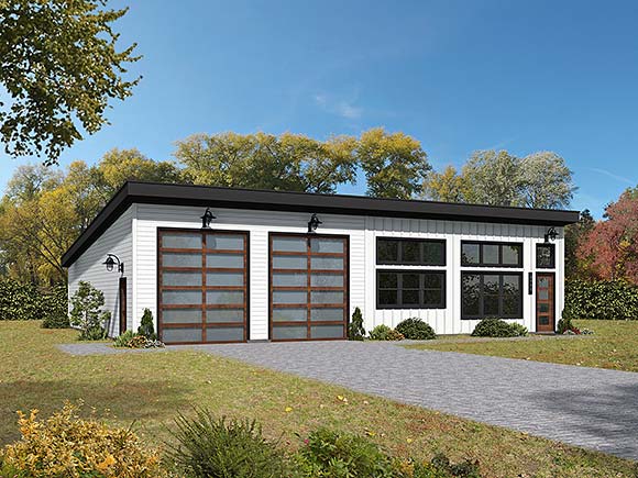 Bungalow, Contemporary, Craftsman, Modern Garage-Living Plan 81744 with 1 Beds, 2 Baths, 3 Car Garage Elevation