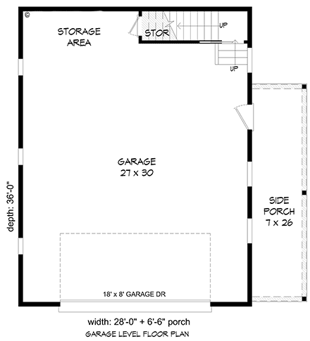 Bungalow, Country, Craftsman, Traditional Garage-Living Plan 81748 with 1 Beds, 2 Car Garage First Level Plan
