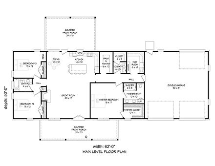 Country, Ranch, Traditional House Plan 81755 with 3 Beds, 3 Baths, 2 Car Garage First Level Plan