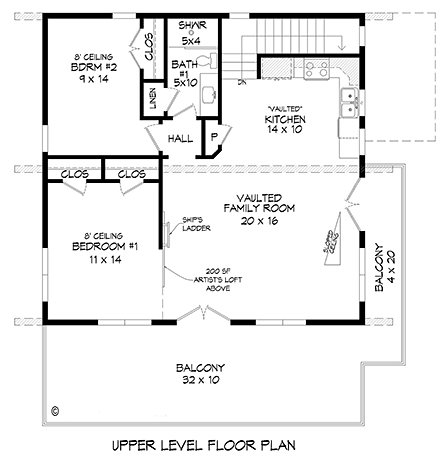 Coastal, Contemporary, Modern House Plan 81760 with 3 Beds, 2 Baths, 2 Car Garage Second Level Plan