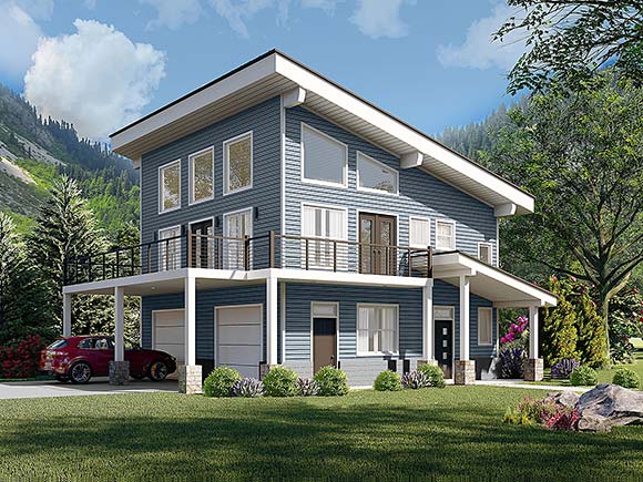 Coastal, Contemporary, Modern House Plan 81760 with 3 Beds, 2 Baths, 2 Car Garage Elevation