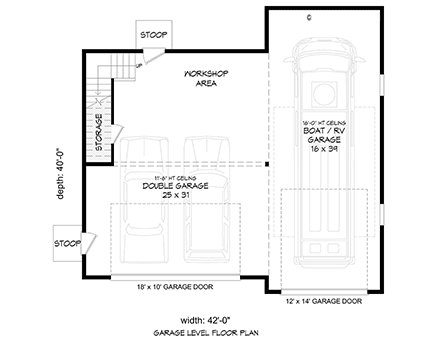 Cottage, Country, Farmhouse, Traditional 3 Car Garage Plan 81763, RV Storage First Level Plan