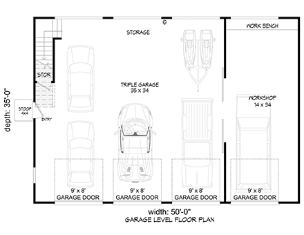 Bungalow, Cape Cod, Country, Craftsman, Farmhouse, Ranch, Saltbox 4 Car Garage Plan 81772 First Level Plan