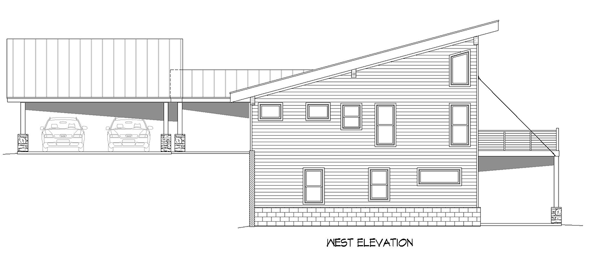 Contemporary, Modern Plan with 2356 Sq. Ft., 2 Bedrooms, 3 Bathrooms, 2 Car Garage Rear Elevation