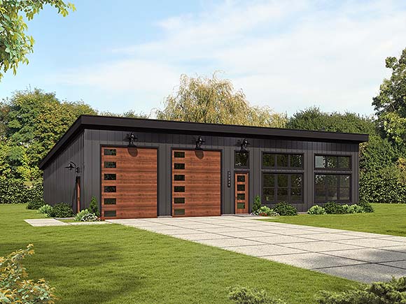 Contemporary, Modern Garage-Living Plan 81778 with 1 Beds, 1 Baths, 3 Car Garage Elevation